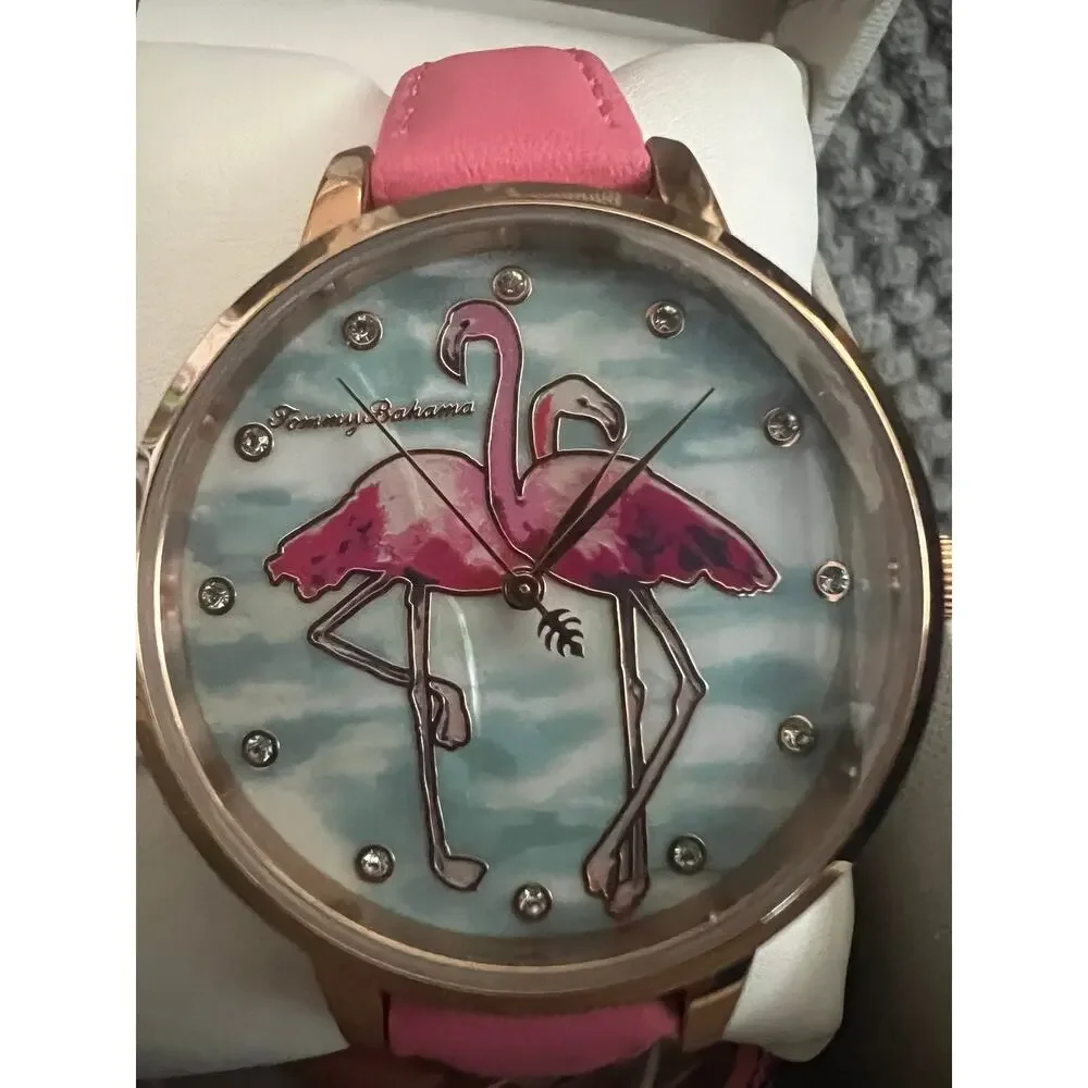 Tommy Bahama Women's Tropical Flamingo Quartz Watch Swarovski Crystals NIB